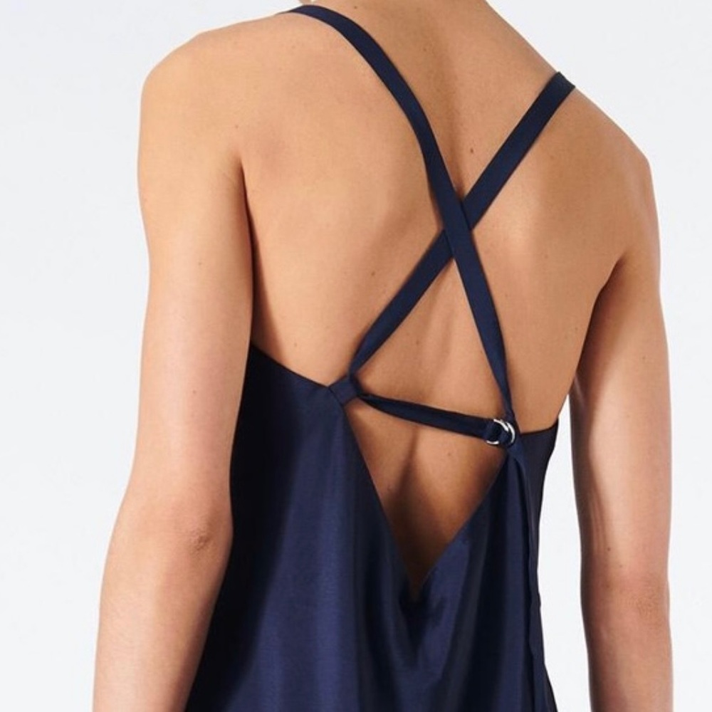 Tibi Mendini Twill Strappy Short Dress in Navy